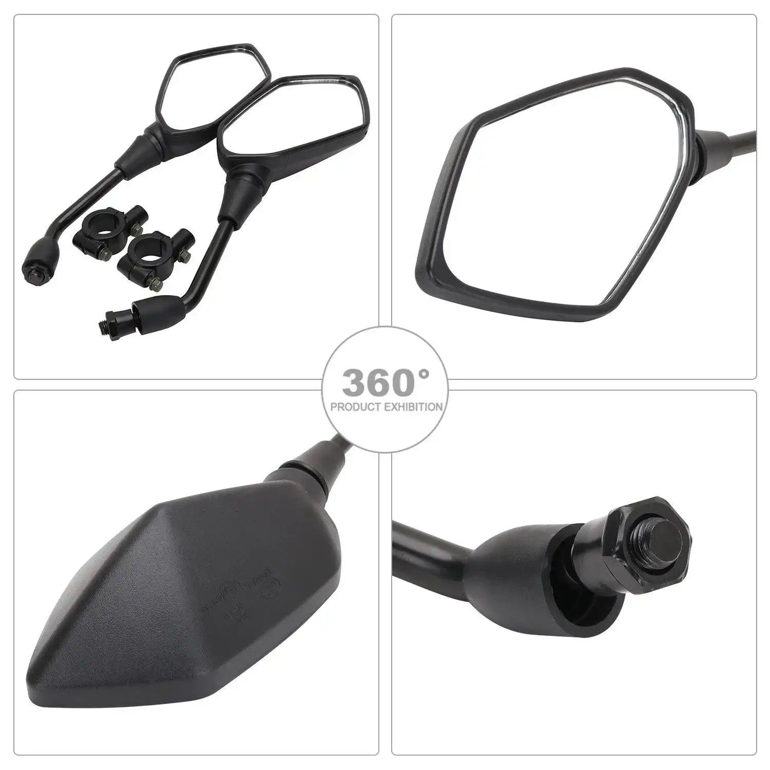 HTTMT LED Side Mounted Pig Spotter Rearview Mirrors For Motorcycles (Universal)